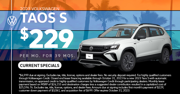 2023 Volkswagen Taos S $229/month for 39 months